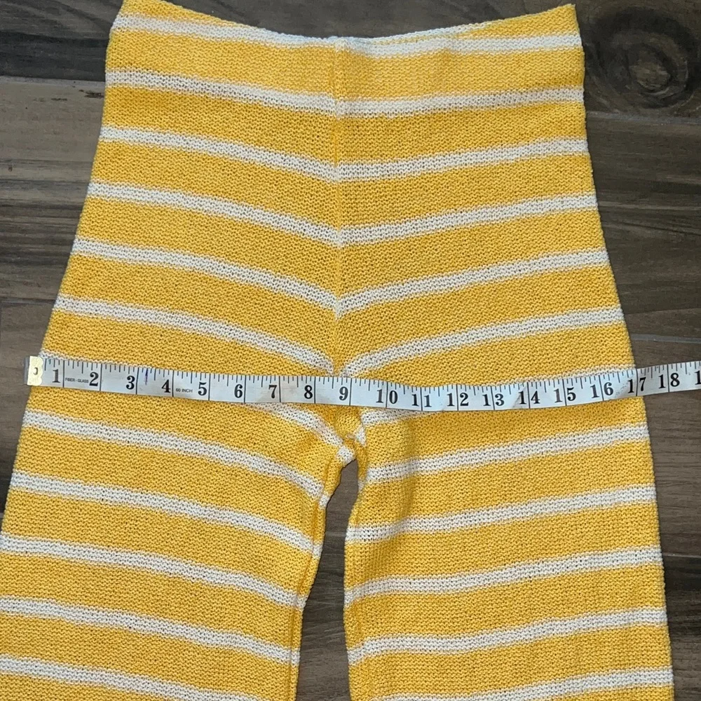 Zara | Knit Pant High Waisted Flare Leg Yellow Striped Elastic Waistband Small - Picture 7 of 12